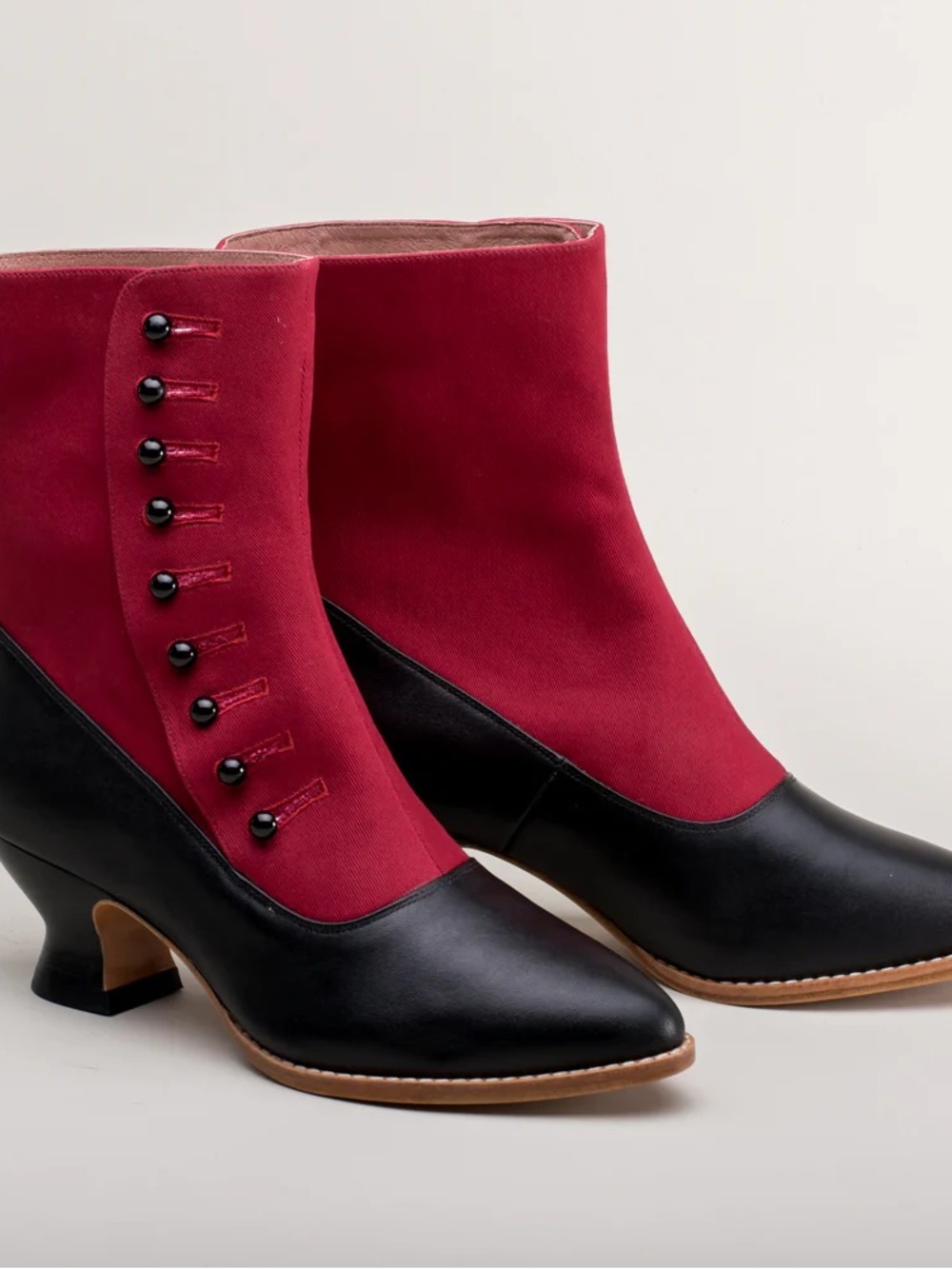 American Duchess Manhattan Victorian Cloth-Top Button Boots (Red/Black) size 6.5 - Picture 4 of 7